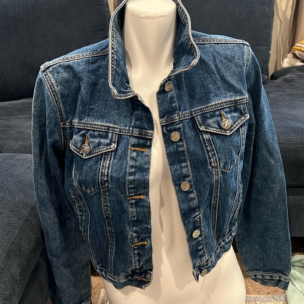 VTG Y2k Zana Di Blue Denim Button Pockets Cropped Trucker Jacket